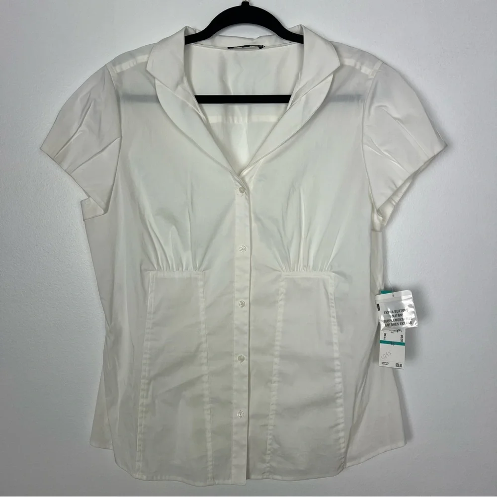 Anne Klein NWT Button Front Blouse Stretch Ivory Professional Office Size 16 - Picture 1 of 8